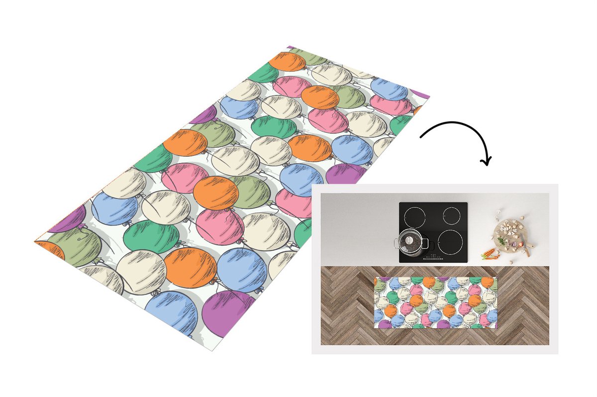 KitchenYeah Keukenloper - Loper keuken - Ballonnen - Patroon - Feest - Keukenloper vinyl Multicolor