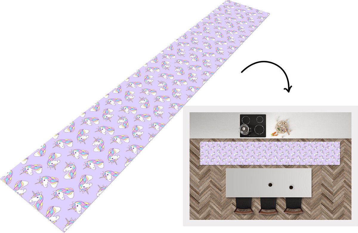 KitchenYeah Keukenloper - Loper keuken - Eenhoorn - Pastel - Patronen - 300x50 cm - Keukenloper vinyl Multicolor
