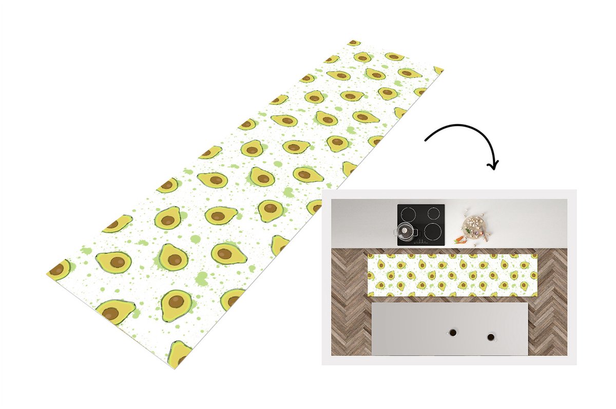 KitchenYeah Keukenloper - Loper keuken - Avocado - Patronen - Groen - 200x50 cm - Keukenloper vinyl Multicolor
