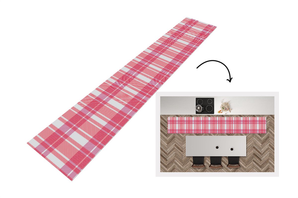 KitchenYeah Keukenloper - Loper keuken - Plaid - Roze - Patronen - 300x50 cm - Keukenloper vinyl Multicolor
