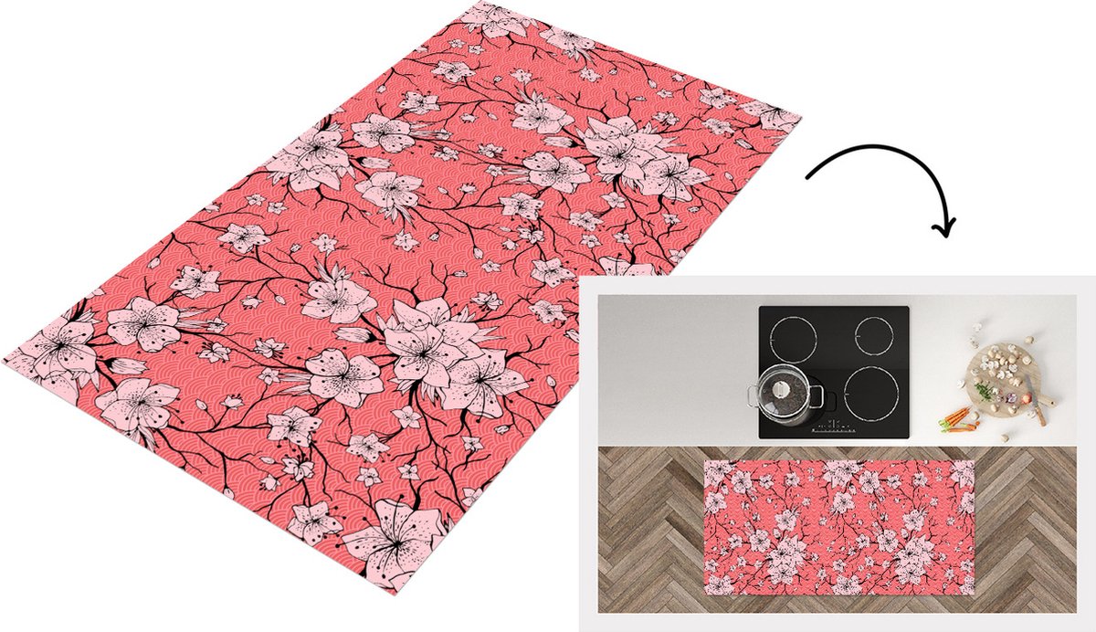 KitchenYeah Keukenloper - Loper keuken - Patronen - Bloemen - Japan - 120x60 cm - Keukenloper vinyl Multicolor