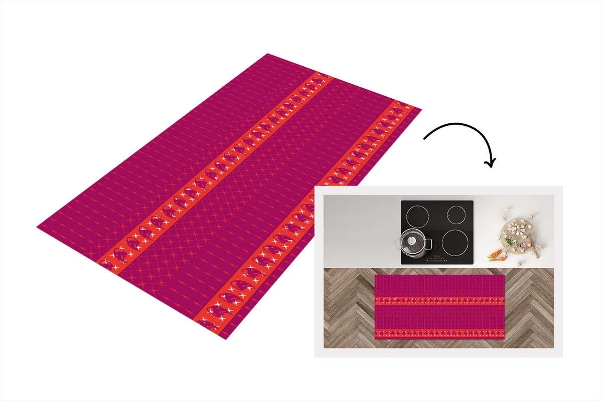 KitchenYeah Keukenloper - Loper keuken - Olifant - Design - Roze - 120x60 cm - Keukenloper vinyl Multicolor