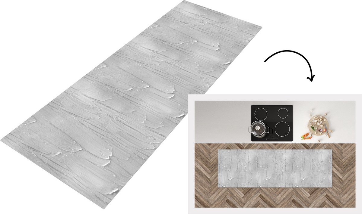 KitchenYeah Keukenloper - Loper keuken - Verf - Patronen - Grijs - 180x60 cm - Keukenloper vinyl Multicolor
