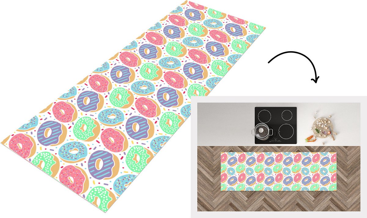 KitchenYeah Keukenloper - Loper keuken - Donut - Patronen - Pastel - Keukenloper vinyl multicolor, foto 4