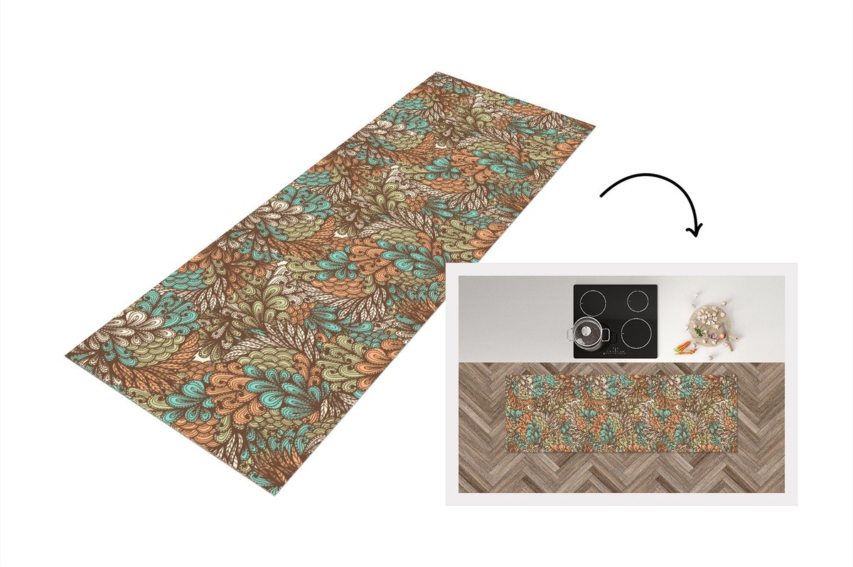 KitchenYeah Keukenloper - Loper keuken - Bladeren - Abstract - Patronen - 180x60 cm - Keukenloper vinyl Multicolor