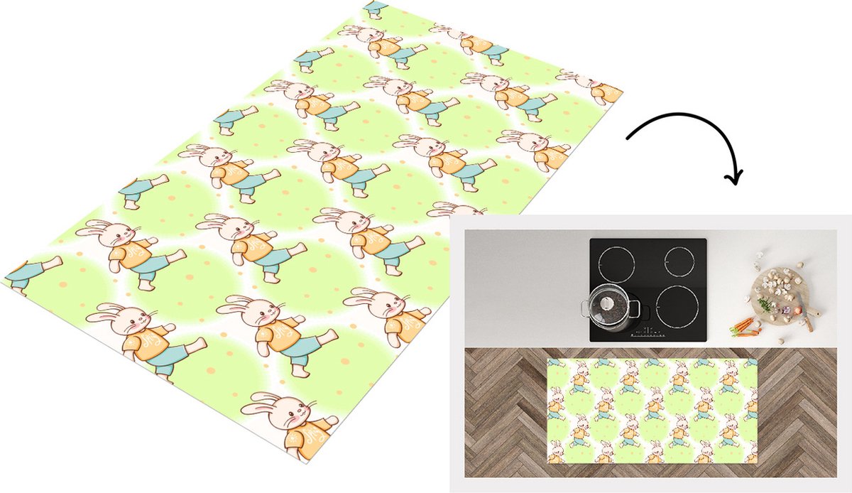 KitchenYeah Keukenloper - Loper keuken - Konijn - Patronen - Kinderen - Cartoon - 120x60 cm - Keukenloper vinyl Multicolor