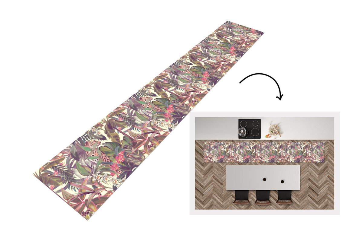 KitchenYeah Keukenloper - Loper keuken - Jungle - Panter - Patronen - 300x50 cm - Keukenloper vinyl Multicolor