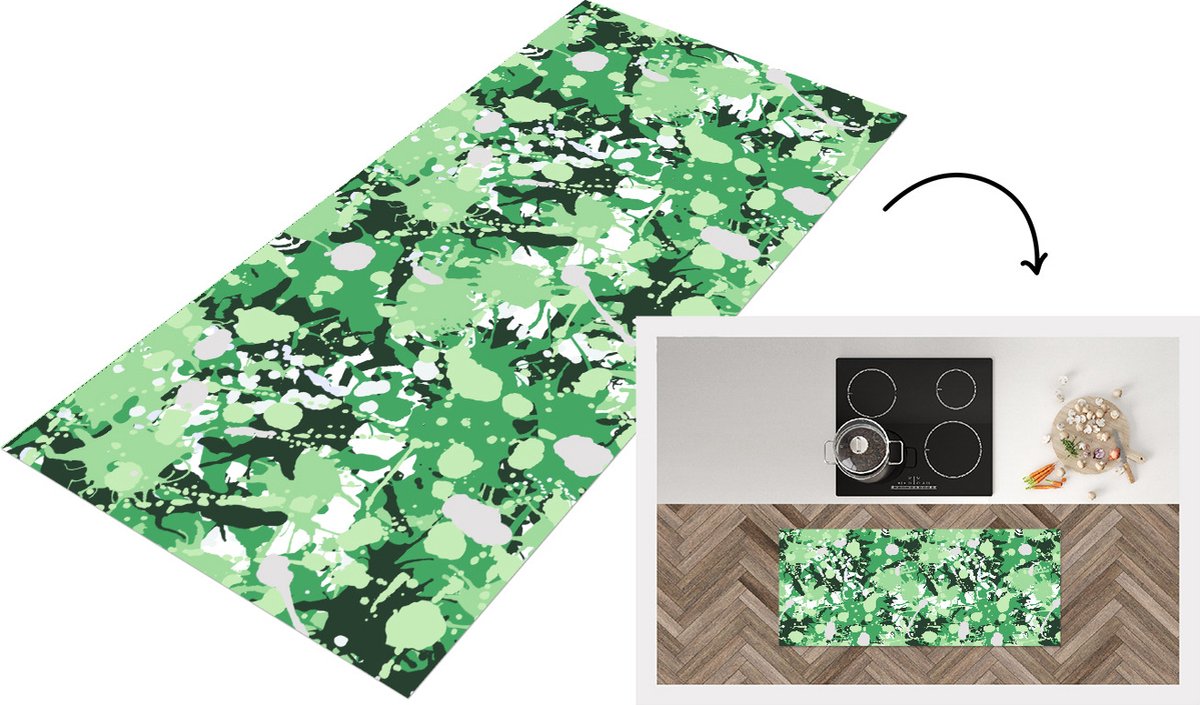 KitchenYeah Keukenloper - Loper keuken - Patronen - Groen - Camouflage - 120x50 cm - Keukenloper vinyl Multicolor