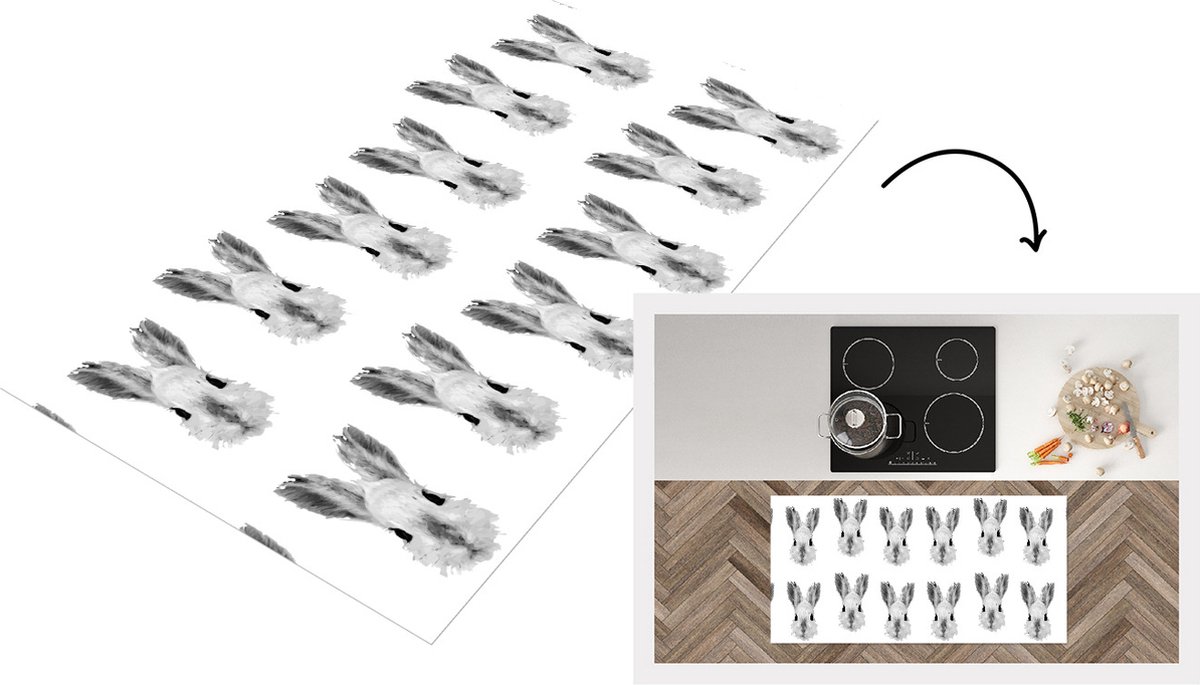 KitchenYeah Keukenloper - Loper keuken - Vintage - Konijnen - Patronen - 120x60 cm - Keukenloper vinyl Multicolor