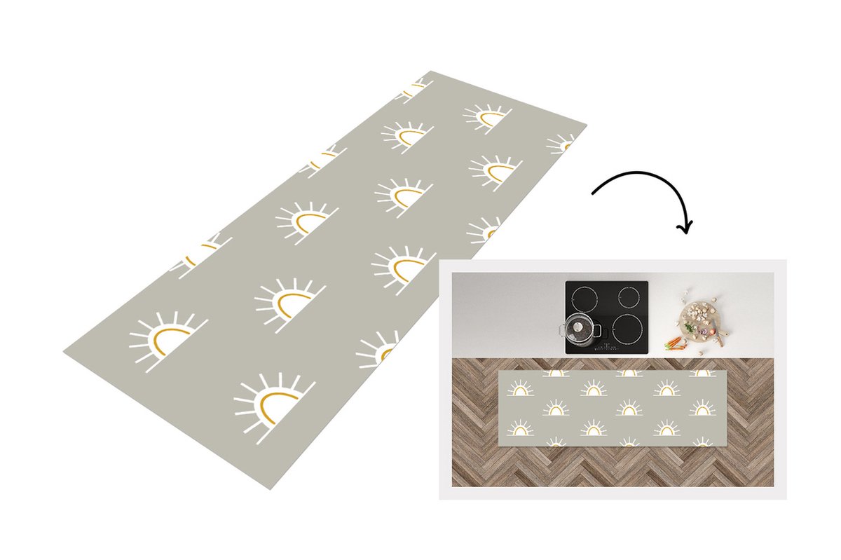 KitchenYeah Keukenloper - Loper keuken - Zon - Boho - Patronen - 150x50 cm - Keukenloper vinyl Multicolor