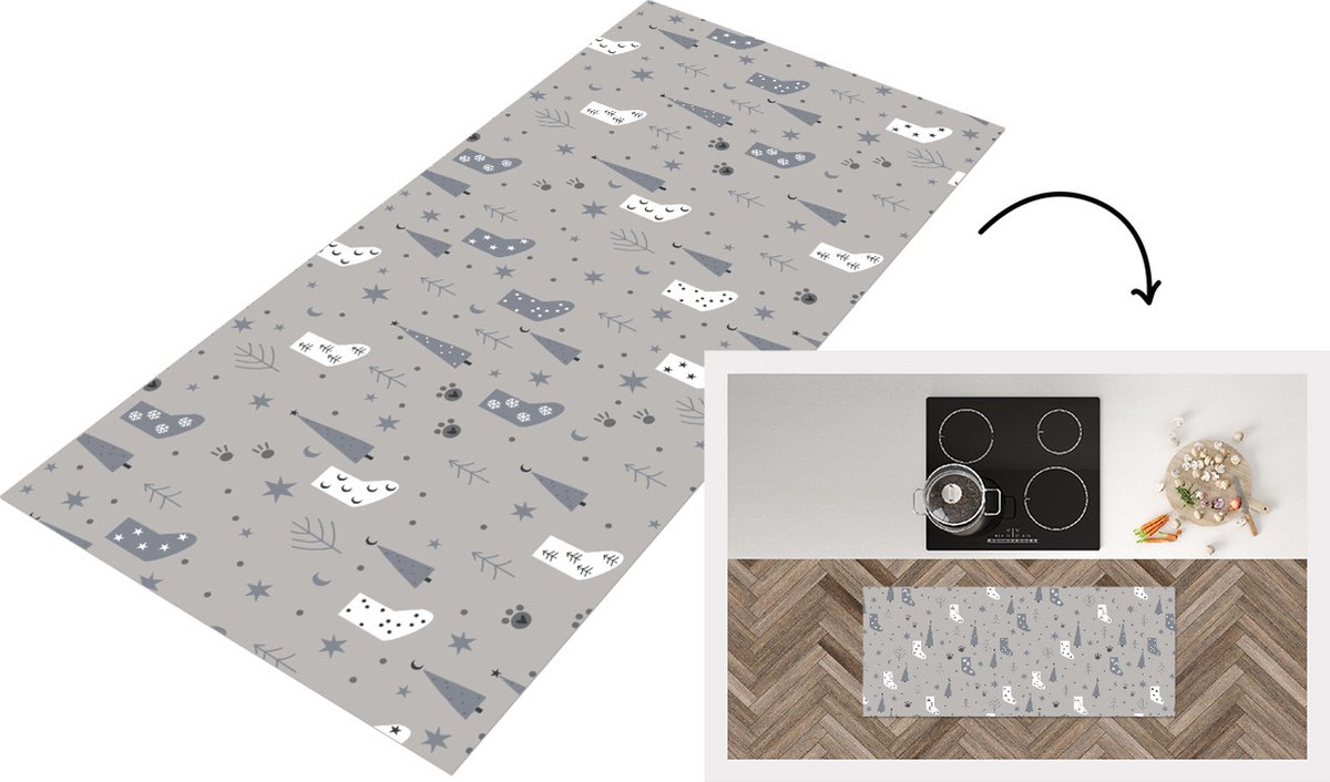 KitchenYeah Keukenloper - Loper keuken - Sokken - Patronen - Kerst - 120x50 cm - Keukenloper vinyl Multicolor