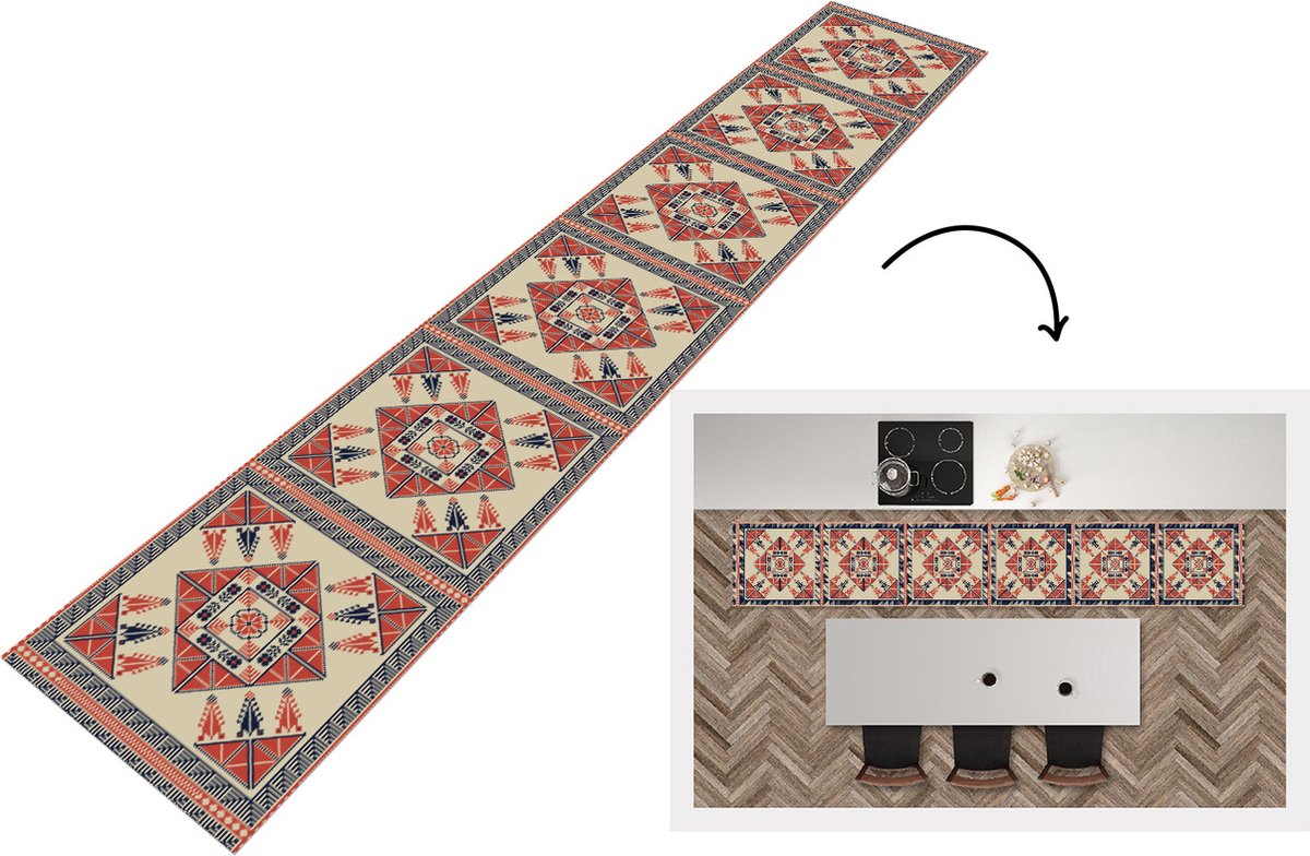 KitchenYeah Keukenloper - Loper keuken - Patronen - Tegel - Bloem - Borduren - Arabisch - 300x50 cm - Keukenloper vinyl Multicolor
