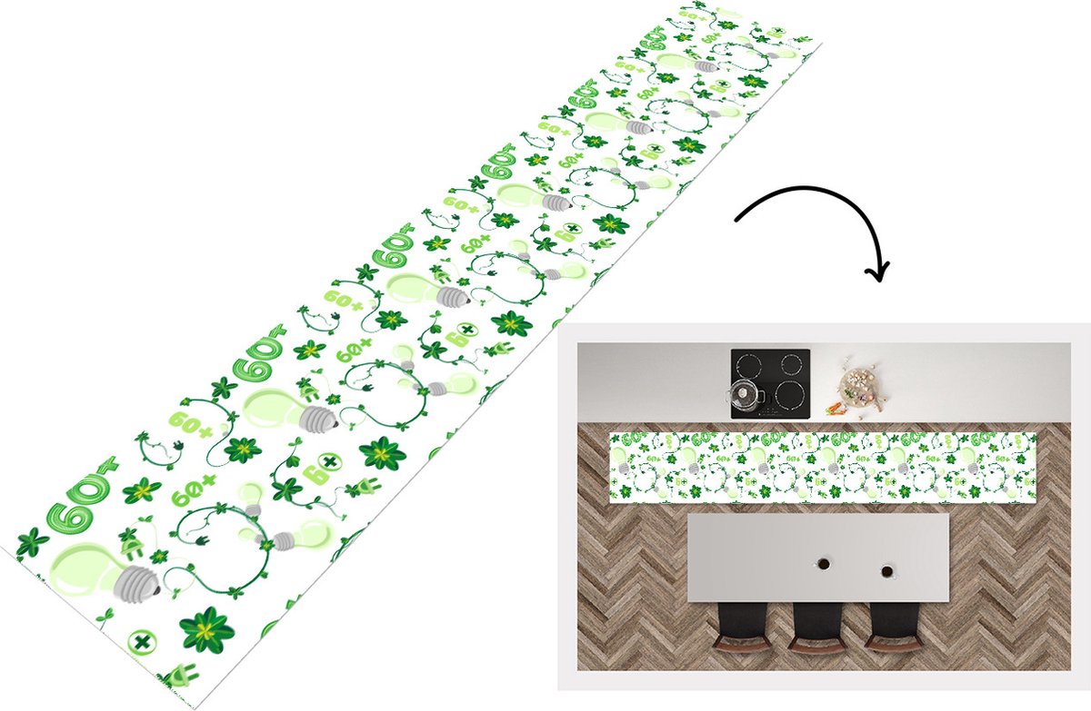 KitchenYeah Keukenloper - Loper keuken - Lampen - Planten - Patronen - 300x50 cm - Keukenloper vinyl Multicolor