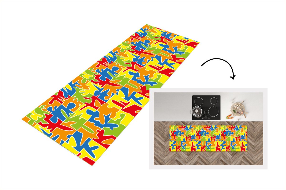 KitchenYeah Keukenloper - Loper keuken - Puzzel - Patronen - Abstract - 180x60 cm - Keukenloper vinyl Multicolor