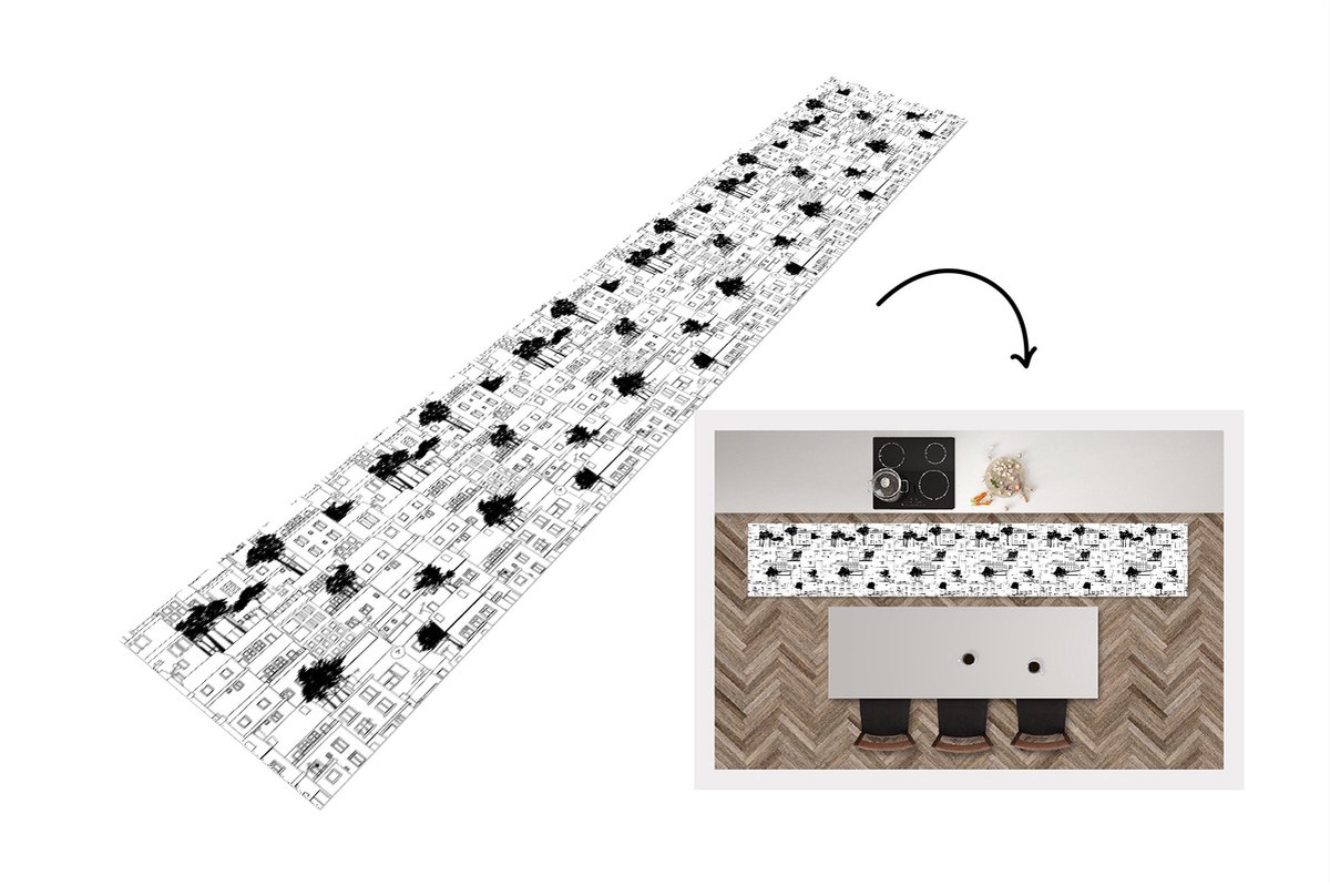 KitchenYeah Keukenloper - Loper keuken - Patronen - Bomen - Huis - 300x50 cm - Keukenloper vinyl Multicolor