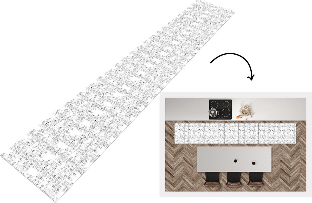 KitchenYeah Keukenloper - Loper keuken - Stadskaart - Patronen - Zwart Wit - 300x50 cm - Keukenloper vinyl - Plattegrond Zwart; Wit