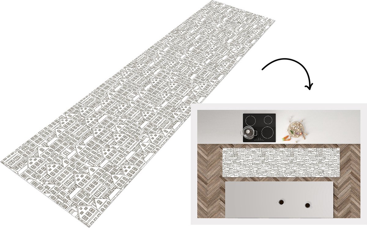 KitchenYeah Keukenloper - Loper keuken - Huis - Patronen - Skyline - 240x60 cm - Keukenloper vinyl Multicolor