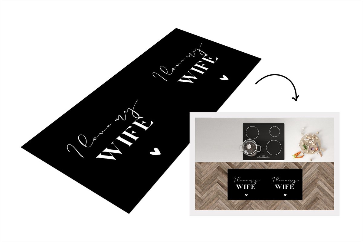 KitchenYeah Keukenloper - Loper keuken - Vrouw - Love - Partner - Quote - 120x50 cm - Keukenloper vinyl Multicolor