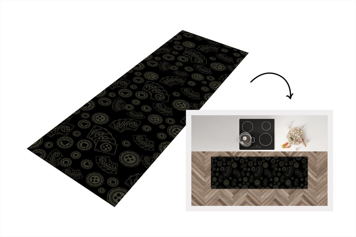 KitchenYeah Keukenloper - Loper keuken - Poker - Speelkaarten - Gokken - Patroon - 180x60 cm - Keukenloper vinyl Multicolor