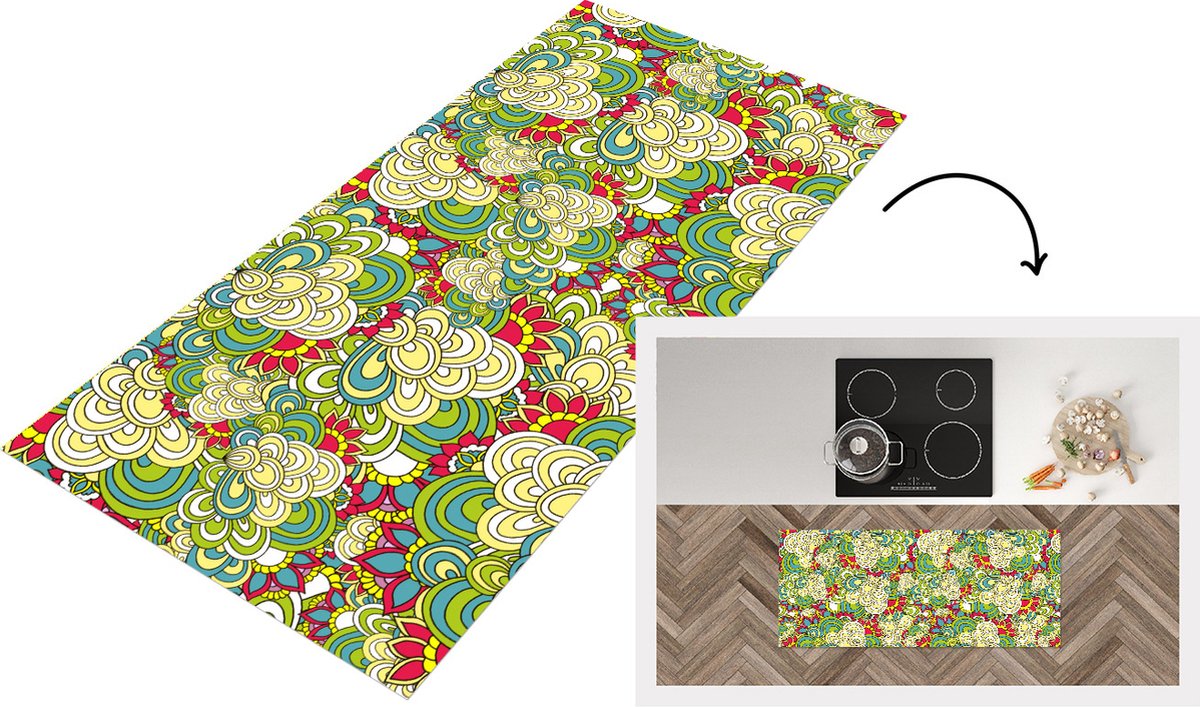 KitchenYeah Keukenloper - Loper keuken - Patronen - Bloemen - Lente - 120x50 cm - Keukenloper vinyl Multicolor
