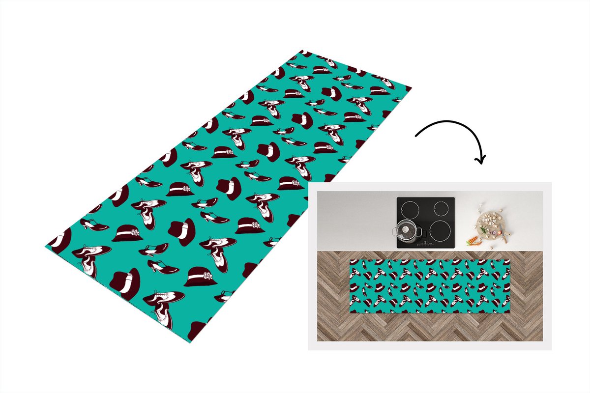 KitchenYeah Keukenloper - Loper keuken - Antiek - Hoed - Schoenen - Patroon - Keukenloper vinyl multicolor, foto 2