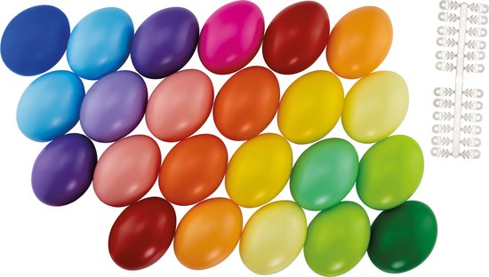 24x stuks gekleurde hobby knutselen eieren van plastic 6 cm met hanger - Pasen decoraties - Zelf decoreren