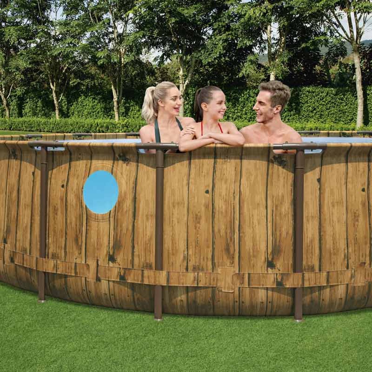 Bestway - Power Steel Swim Vista - Opzetzwembad inclusief filterpomp en accessoires - 488x122 cm - Houtprint - Rond — afbeelding 14