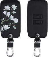 kwmobile autosleutelhoes voor Renault 4-knops Smartkey autosleutel (alleen Keyless Go) - Hoesje van imitatieleer in taupe / wit / zwart - Magnolia design