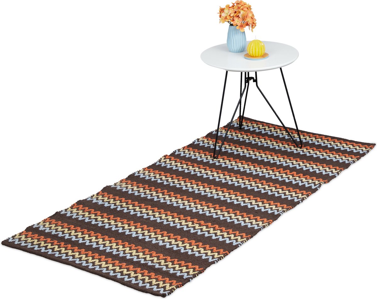 Relaxdays vloerkleed - boho-stijl - tapijt - zigzag - handgeweven - chill mat - katoen - 70 x 140 cm
