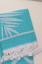 Hamamdoek - Hamam 2 zijde glad - 90x180 cm - Relax - 100% katoen - aqua | wit