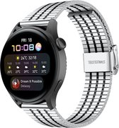 Stalen Smartwatch bandje - Geschikt voor  Huawei Watch 3 - Pro roestvrij stalen band - zilver/zwart - Strap-it Horlogeband / Polsband / Armband