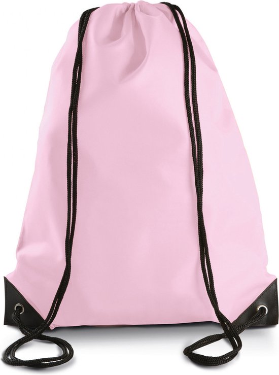 8x stuks sport gymtas/draagtas in kleur lichtroze met handig rijgkoord 34 x 44 cm van polyester en verstevigde hoeken