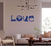 Stickerheld - Muursticker Love in geschreven in katten silhouetten - Woonkamer - Katten - poes - kater - Mat Donkerblauw - 23.9x87.5cm