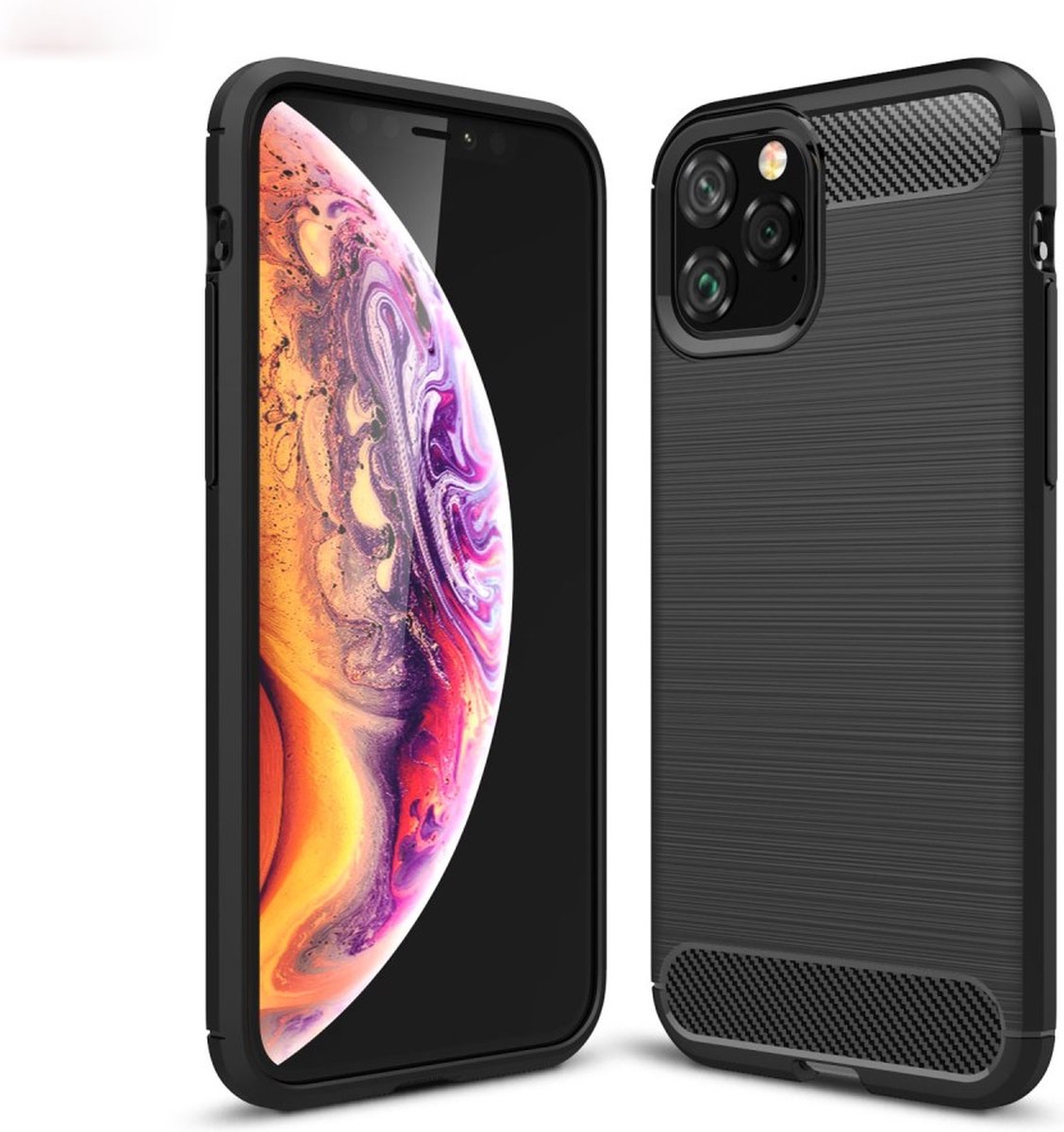 Peachy Carbon Armor beschermhoes shockproof TPU geschikt voor iPhone 11 Pro - Zwart