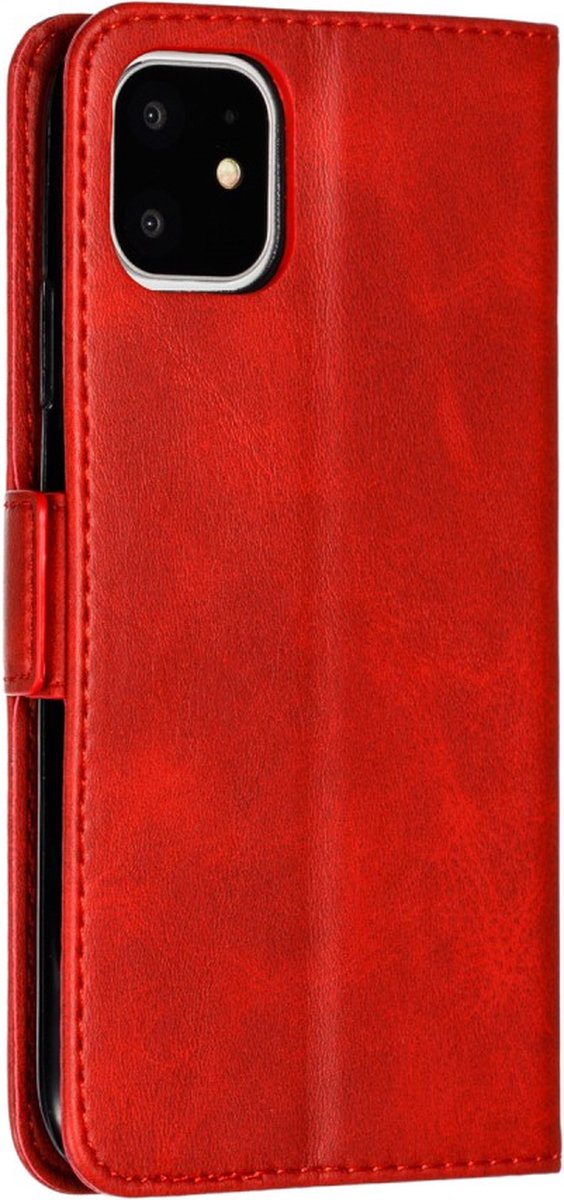 Peachy Leren Wallet Bookcase hoesje portemonnee geschikt voor iPhone 11 - Rood