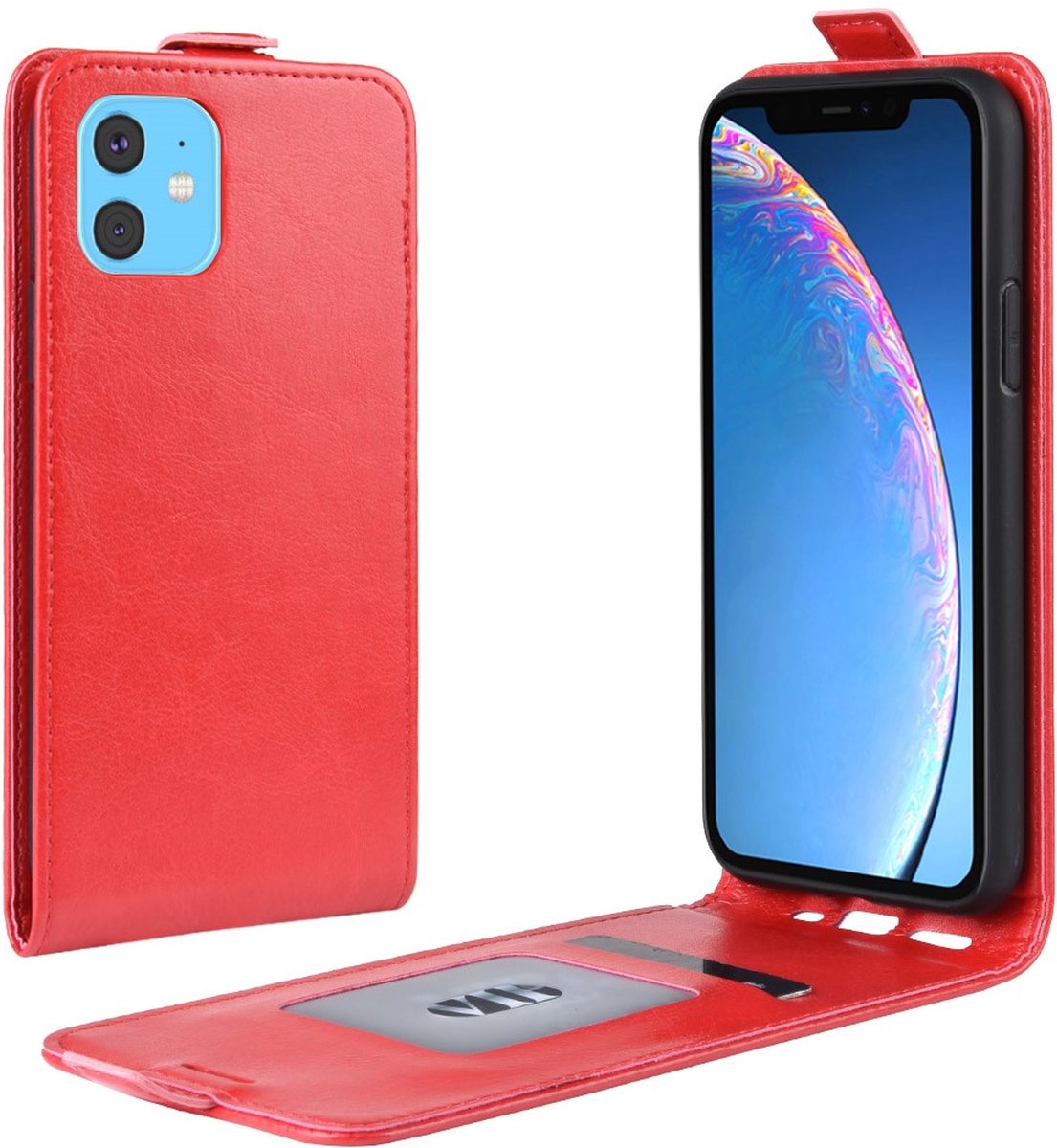 Peachy Verticale Flip kunstleer wallet hoesje geschikt voor iPhone 11 case - Rood