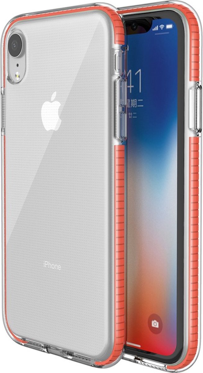 Peachy Beschermend gekleurde rand hoesje geschikt voor iPhone XR Case TPE TPU back cover - Oranje