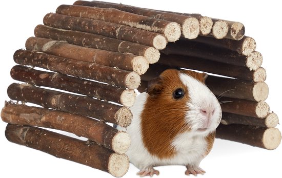 Foto: Loopbrug hout knaagdieren cavia s 2 x 29 x 17 cm flexibel kooiaccessoire tunnel natuur