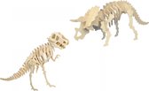 Houten 3D dieren dino puzzel set T-rex en Triceratops - Speelgoed bouwpakketten