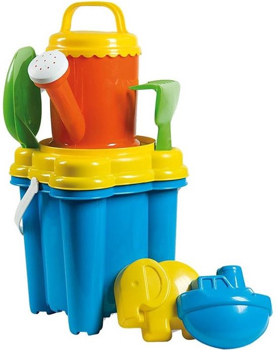 Strand/zandbak speelgoed kasteel emmer met vormpjes en klein schepje, hark,  zeef +... | bol