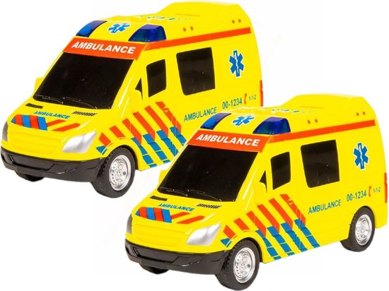 Foto: 2x stuks speelgoed ambulance met licht en geluid 18 cm voertuigen auto s wagens