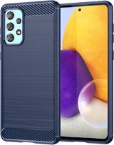 Samsung Galaxy A73 Hoesje - MobyDefend TPU Gelcase - Geborsteld Metaal + Carbonlook - Navy Blauw - GSM Hoesje - Telefoonhoesje Geschikt Voor: Samsung Galaxy A73