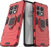OnePlus 10 Pro Hoesje - MobyDefend Dubbelgelaagde Pantsercase Met Standaard - Rood - GSM Hoesje - Telefoonhoesje Geschikt Voor OnePlus 10 Pro