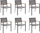 Set - Lot de 6 chaises de jardin ORIS avec accoudoirs - 6 fauteuils de jardin - Empilables - Chaises de terrasse - Chaises de Chaises de salle à manger - Aluminium - Textilène - Eucalyptus - Anthracite