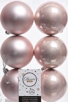 6x Licht roze kunststof kerstballen 8 cm - Mat/glans - Onbreekbare plastic kerstballen - Kerstboomversiering licht roze