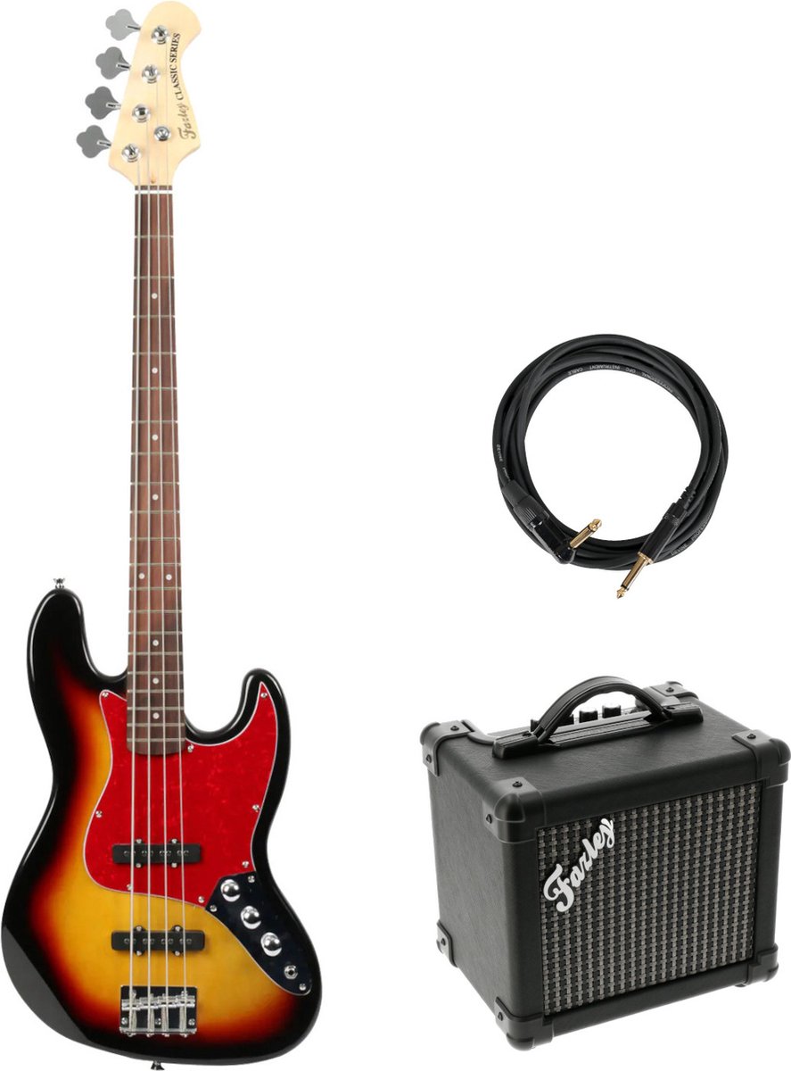 Fazley FJB218 Sunburst elektrische basgitaar + versterker + kabel
