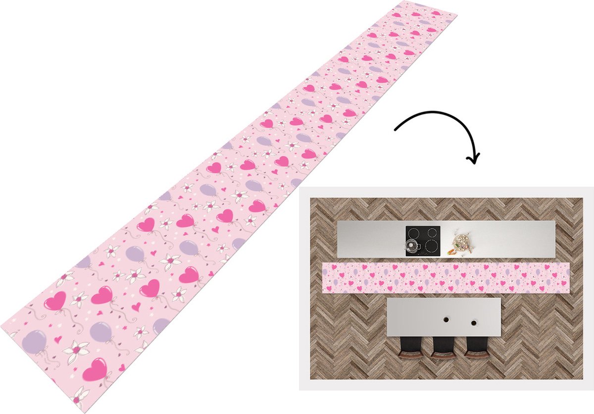 KitchenYeah Keukenloper - Keukenmat - Ballon - Patronen - Roze - 400x50 cm - Keuken vloerkleed Multicolor