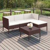 5-delige Loungeset met kussens poly rattan bruin