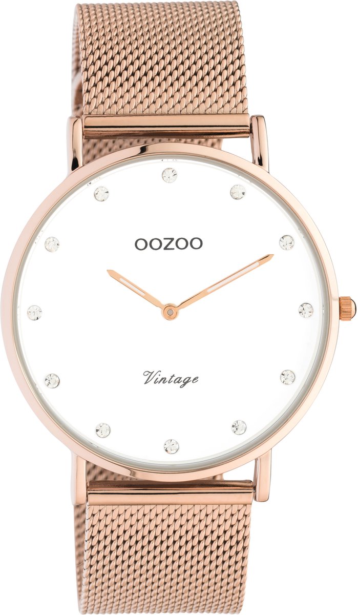 OOZOO Vintage series - rosé goudkleurige horloge met rosé goudkleurige metalen mesh armband - C20238 - Ø40