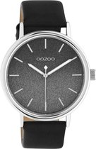 OOZOO Timepieces - zilverkleurige horloge met zwarte leren band - C10939 - Ø42